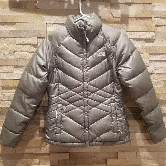 North Face Womens Small Quilted Puffer Puff Jacket Coat Silver Goose Down Ladies